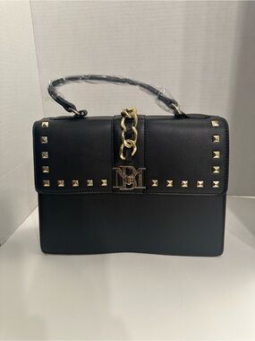 Badgley Mischka Black & Gold Studded Vegan Leather Handbag Purse NWT (bm-4182)